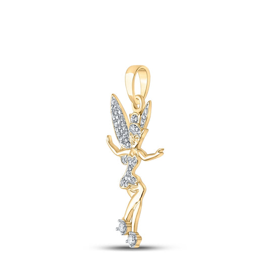 10kt Yellow Gold Womens Round Diamond Tinkerbell Fairy Sprite Pendant 1/4 Cttw