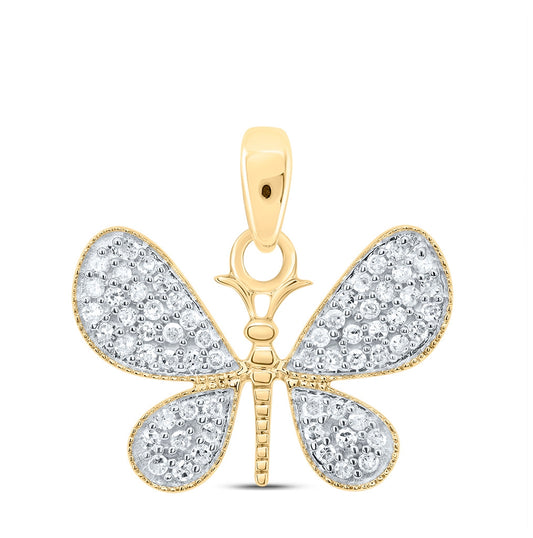 10K Yellow Gold Womens Round Diamond Butterfly Bug Pendant 1/3 Cttw, Length: 0.74 In, Width: 0.79 In