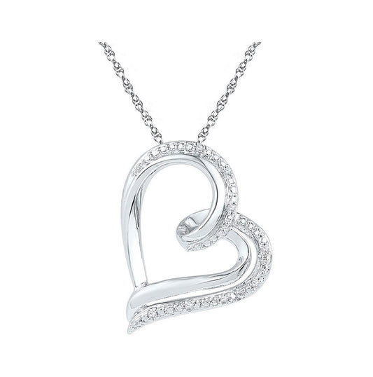 Sterling Silver Womens Round Diamond Heart Pendant .03ctw, Width: 0.61 In