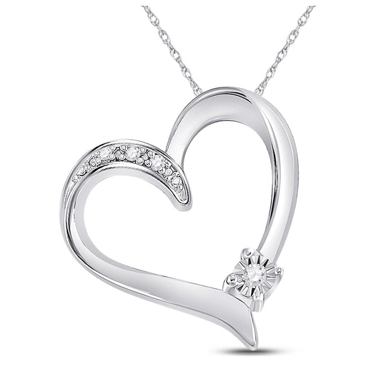 Sterling Silver Womens Round Diamond Solitaire Heart Pendant .03ctw, Width: 0.61 In