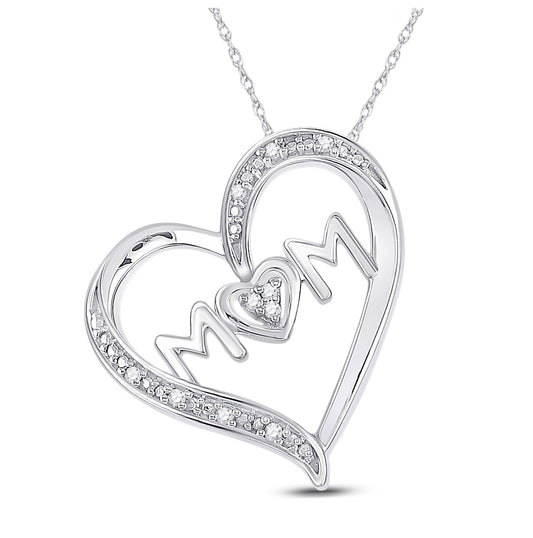 Sterling Silver Womens Round Diamond Mom Heart Pendant 1/20ctw, Width: 0.61 In
