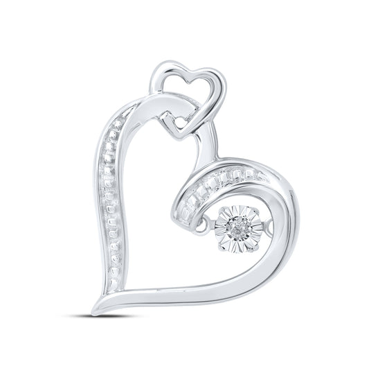 Sterling Silver Womens Round Diamond Moving Twinkle Heart Pendant .01ctw, Width: 0.57 In