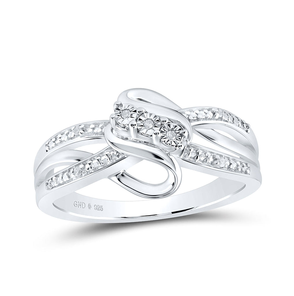 Sterling Silver Round Diamond 3-stone Bridal Wedding Engagement Ring .03 Cttw, Womens Size: 5-10