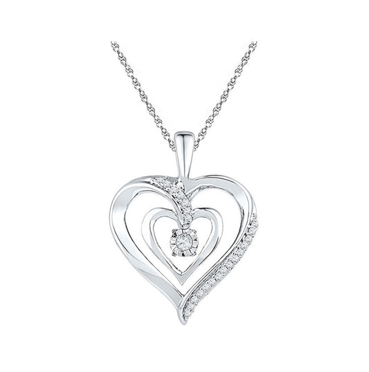 Sterling Silver Womens Round Diamond Heart Pendant 1/10ctw, Length: 0.58 Inch Width: 0.63 Inch