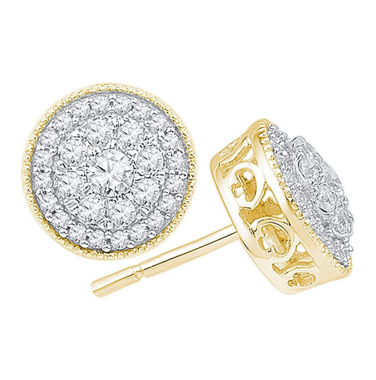 10kt Yellow Gold Womens Round Diamond Flower Cluster Earrings 1/2 Cttw