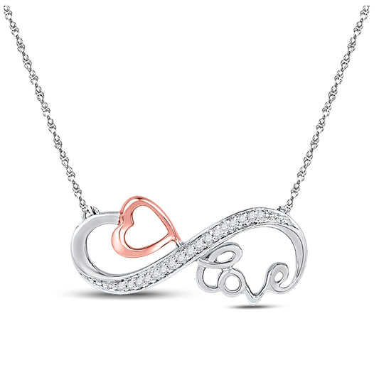 10K Two-tone Gold Womens Round Diamond Heart Love Infinity Necklace 1/20 Cttw, Length: 16.97 In, Width: 0.83 In