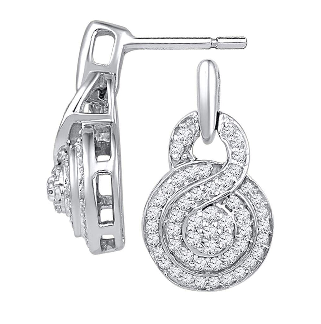 10kt White Gold Womens Round Diamond Concentric Circle Cluster Earrings 1/2ctw