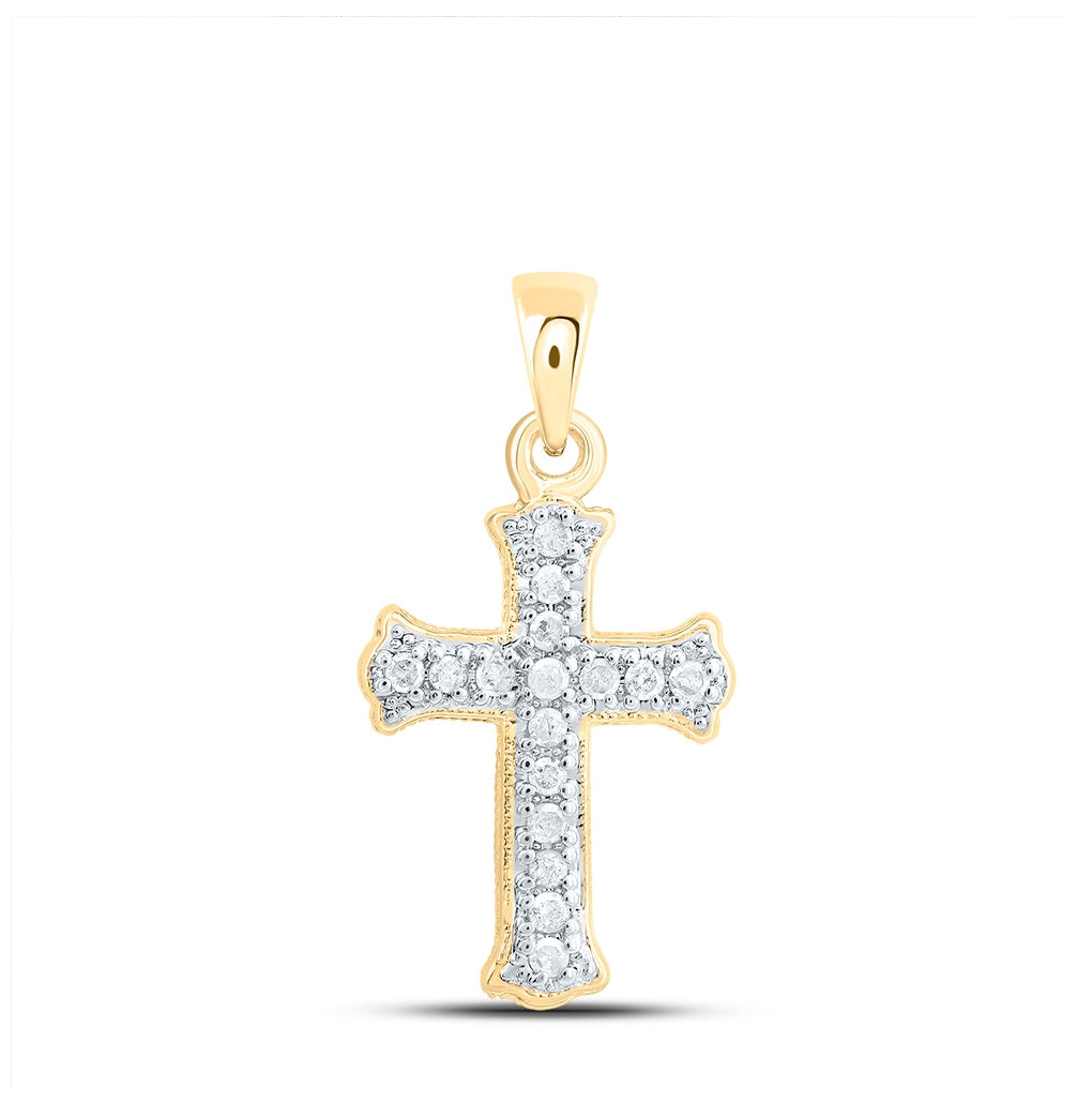 10K Yellow Gold Womens Round Diamond Cross Pendant 1/12 Cttw, Length: 0.79 In, Width: 0.39 In