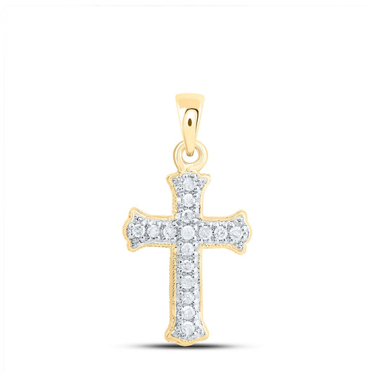 10K Yellow Gold Womens Round Diamond Cross Pendant 1/12 Cttw, Length: 0.79 In, Width: 0.39 In