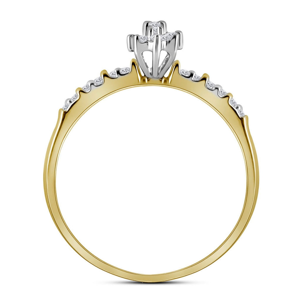 10K Yellow Gold Womens Round Prong-set Diamond Oval Cluster Ring 1/4 Cttw, Womens Size: 5-10