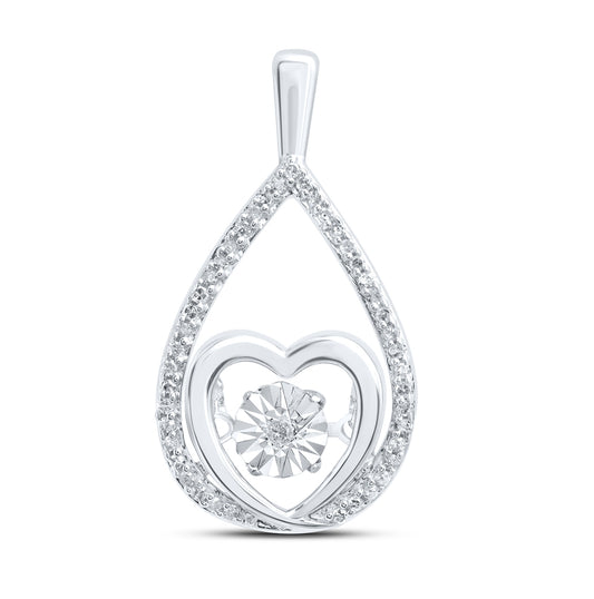 Sterling Silver Womens Round Diamond Moving Twinkle Heart Pendant 1/8ctw, Length: 0.91 Inch Width: 0.47 Inch