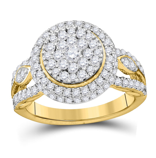 14kt Yellow Gold Womens Round Diamond Cluster Bridal Wedding Engagement Ring 1-1/3 Cttw