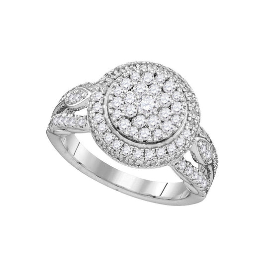 14kt White Gold Womens Round Diamond Cluster Bridal Wedding Engagement Ring 1-1/3 Cttw