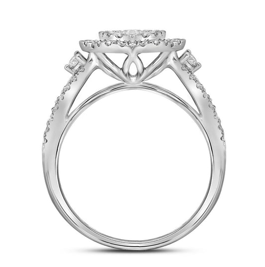 14kt White Gold Womens Round Diamond Cluster Bridal Wedding Engagement Ring 5/8ctw