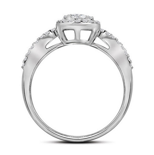 10K White Gold Round Diamond Oval Cluster Bridal Wedding Engagement Ring 1-3/8 Cttw, Womens Size: 5-10