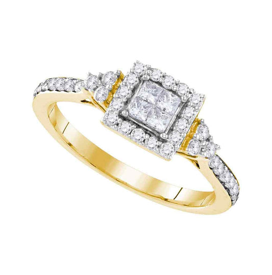 10kt Yellow Gold Womens Princess Diamond Square Frame Cluster Ring 1/2 Cttw