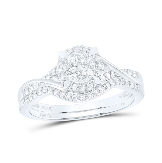 10K White Gold Round Diamond Bridal Wedding Ring Band Set 3/8 Cttw, Womens Size: 5-10
