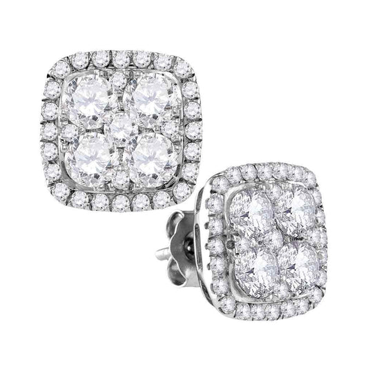 10kt White Gold Womens Round Diamond Square Frame Cluster Earrings 2-5/8 Cttw