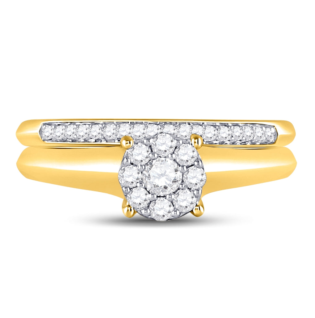 10K Yellow Gold Round Diamond Bridal Wedding Ring Band Set 1/3ctw, Womens Size: 5-10