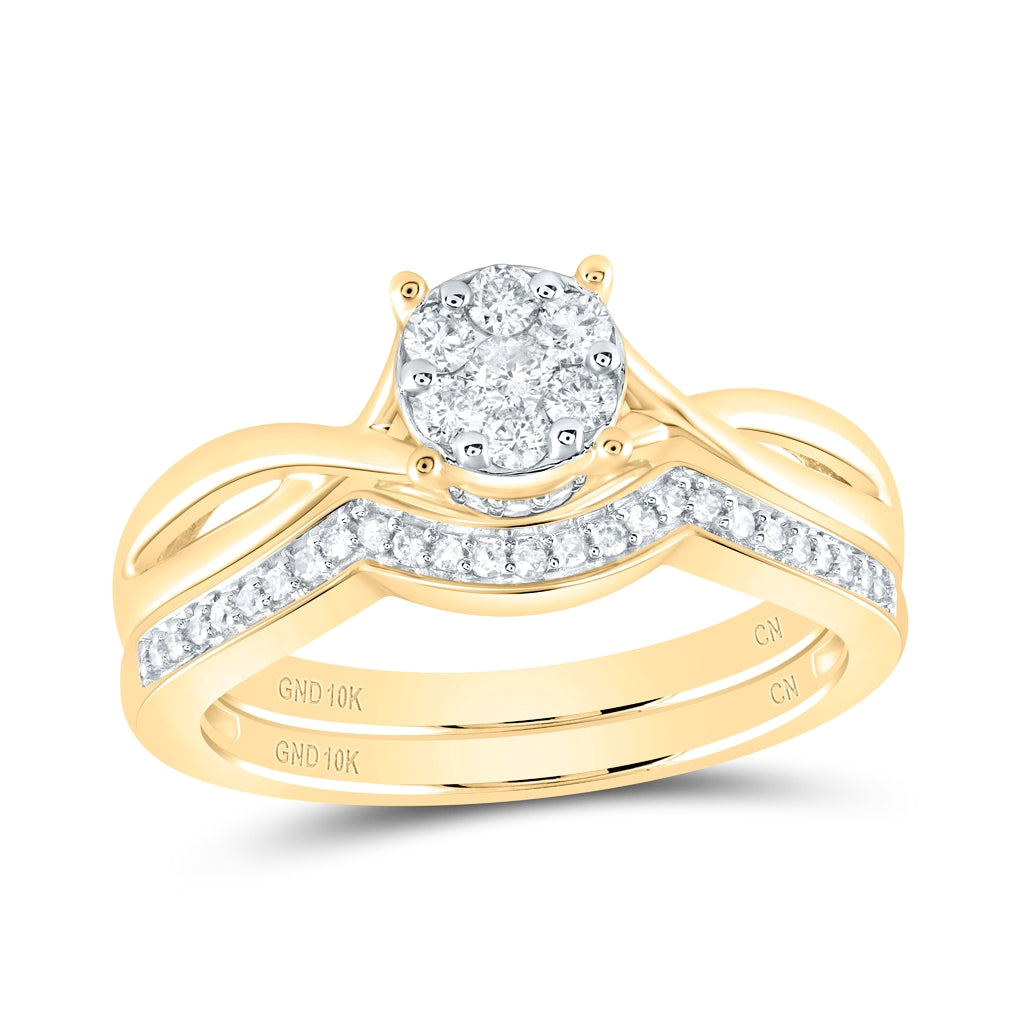 10K Yellow Gold Round Diamond Twist Bridal Wedding Ring Band Set 1/3 Cttw, Womens Size: 5-10
