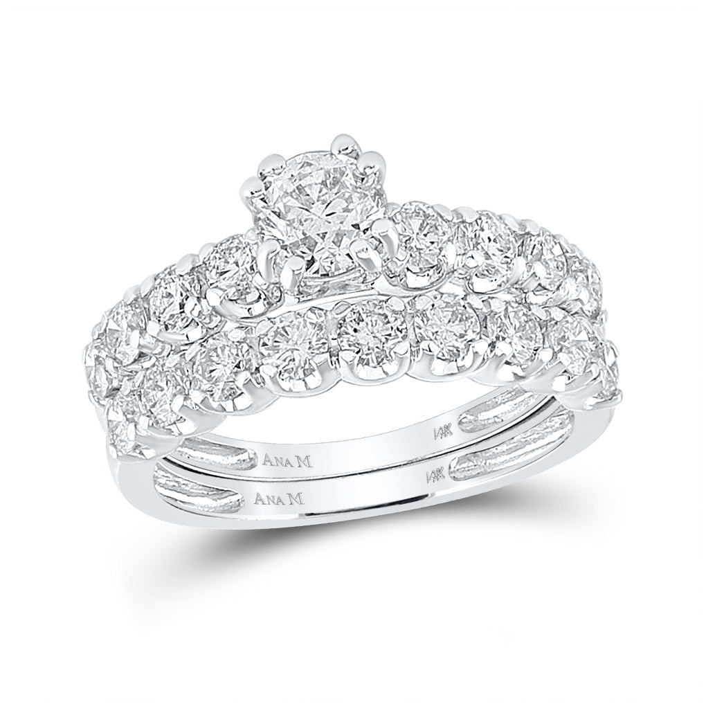 14K White Gold Round Diamond Bridal Wedding Ring Band Set 2-1/5 Cttw, Womens Size: 5-10