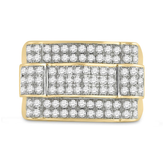 10K Yellow Gold Mens Round Diamond Arch Cluster Ring 1 Cttw, Mens Size: 7-13