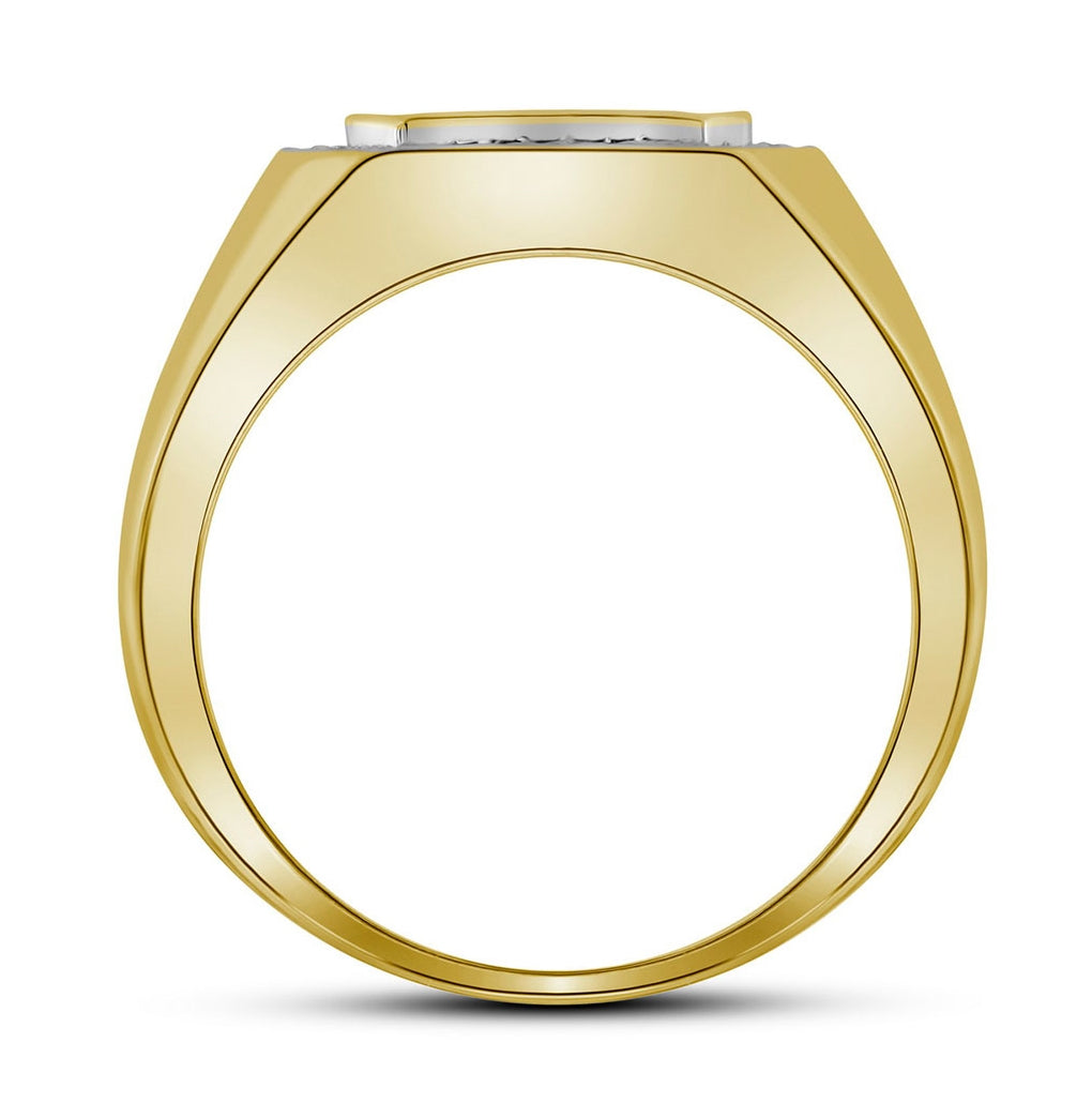 10K Yellow Gold Mens Round Diamond Octagon Cluster Ring 1/4 Cttw, Mens Size: 7-13