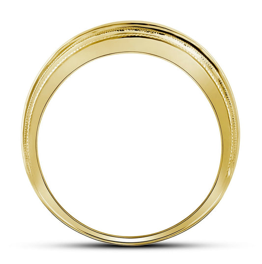 10K Yellow Gold Mens Round Diamond Milgrain Ridged Wedding Anniversary Band Ring 1/2 Cttw, Mens Size: 7-13
