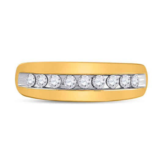 10K Yellow Gold Mens Round Diamond Wedding Single Row Band Ring 1/2ctw, Mens Size: 7-13