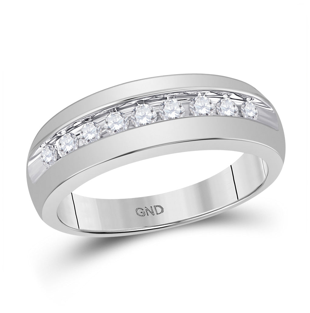 10K White Gold Mens Round Diamond Single Row Wedding Anniversary Band Ring 1/2 Cttw, Mens Size: 7-13