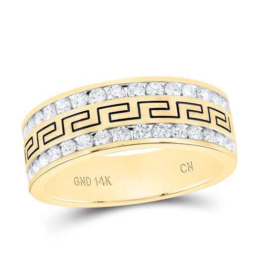 14K White Or Yellow Gold Mens Round Diamond Double Row Grecco Greek Key Wedding Band , Mens Size: 7-13