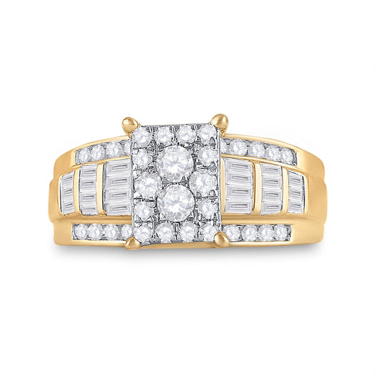 10kt Yellow Gold Womens Round Diamond Rectangle Cluster Bridal Wedding Engagement Ring 7/8 Cttw