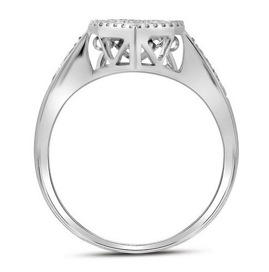10kt White Gold Womens Round Diamond Teardrop Moving Solitaire Ring 3/8 Cttw