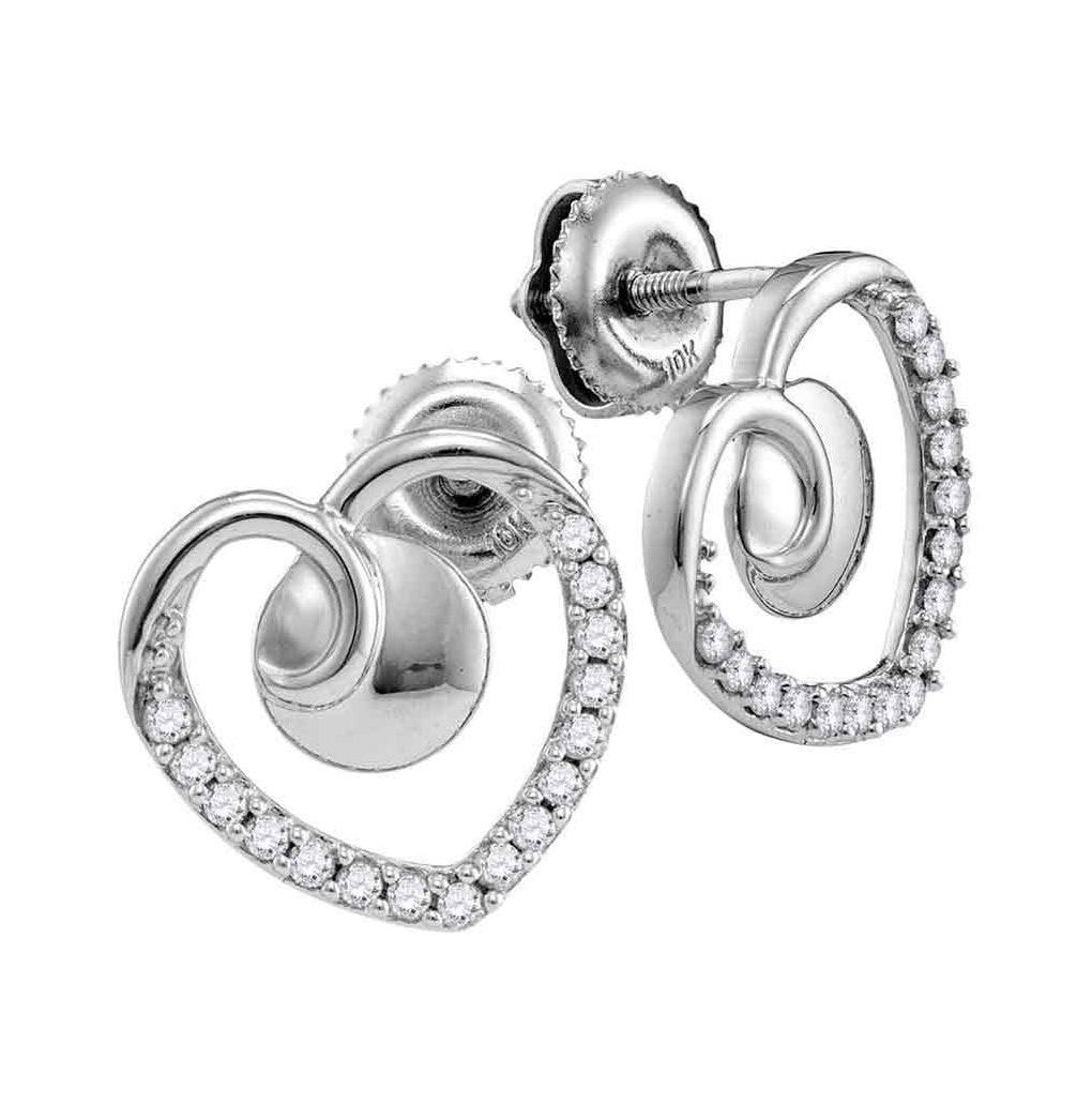 10K White Gold Womens Round Diamond Heart Earrings 1/4ctw