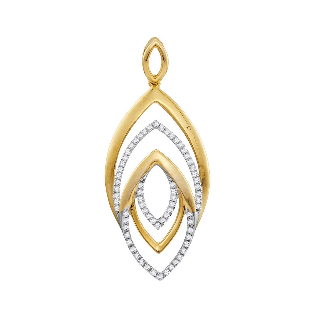 10K Yellow Gold Womens Round Diamond Geometric Oval Pendant 1/5 Cttw