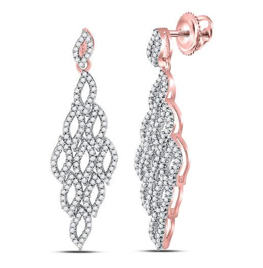 10kt Rose Gold Womens Round Diamond Dangle Earrings 3/4 Cttw