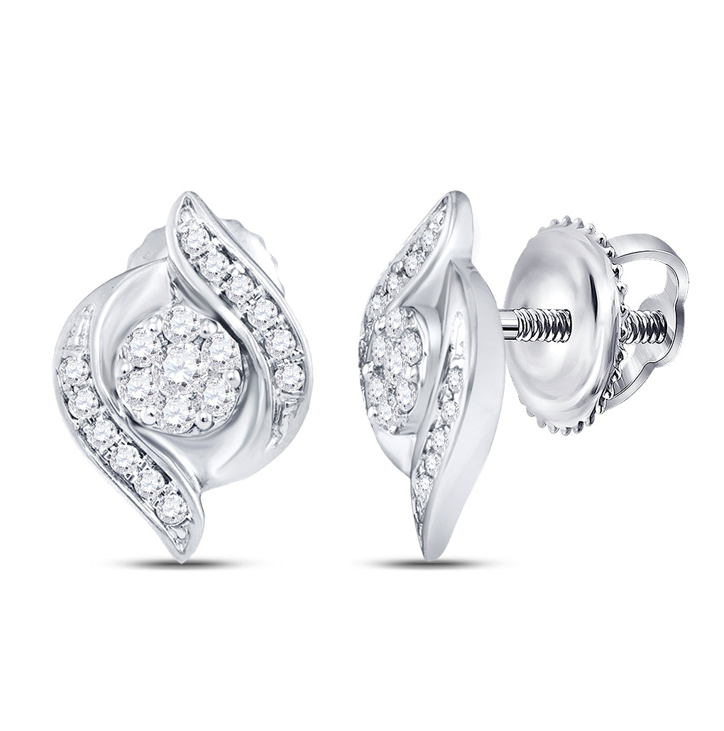 14K White Gold Womens Round Diamond Flower Cluster Stud Earrings 1/4 Cttw