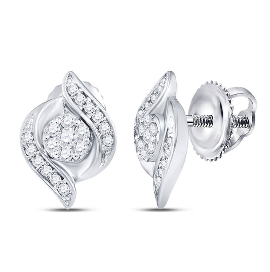 14K White Gold Womens Round Diamond Flower Cluster Stud Earrings 1/4 Cttw