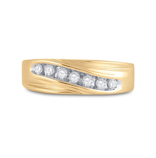 10K Yellow Gold Mens Round Diamond Wedding Band Ring 1/4ctw, Mens Size: 7-13
