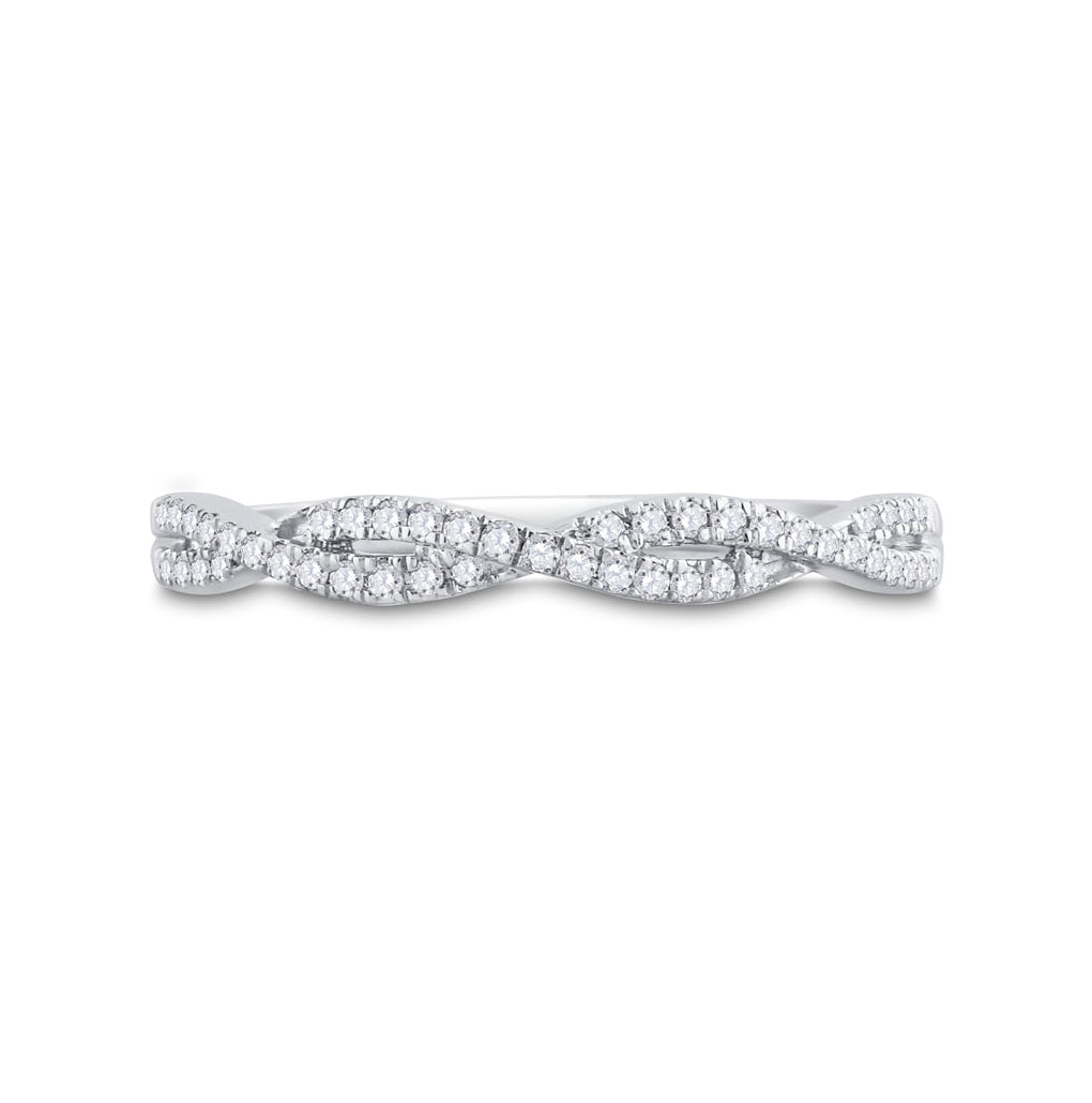 14K White Gold Womens Round Diamond Twist Stackable Band Ring 1/6 Cttw, Womens Size: 5-10