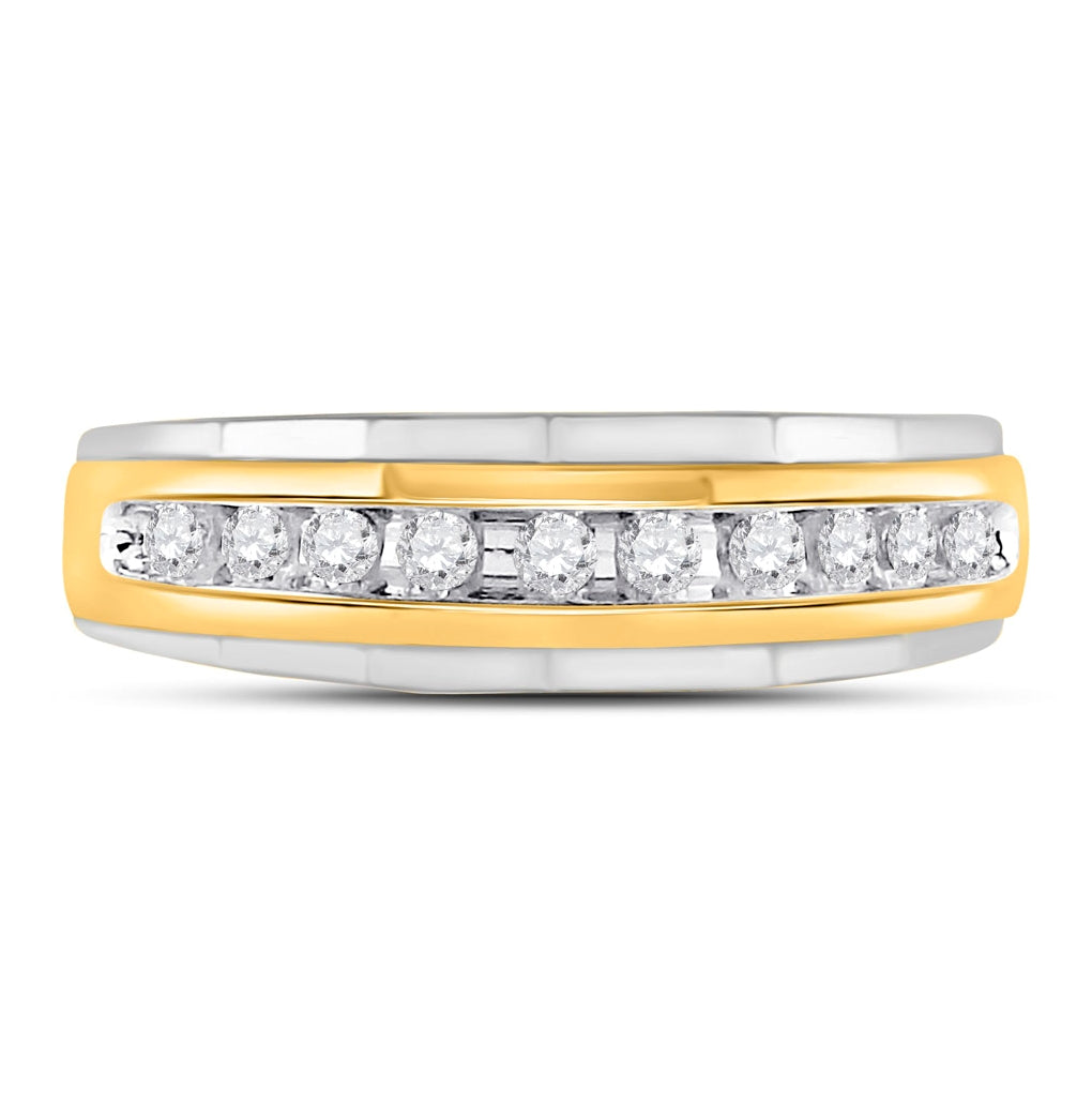 10K Two-tone Gold Mens Round Diamond Wedding Band Ring 1/4 Cttw, Mens Size: 7-13