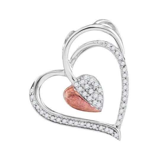 10kt White Gold Womens Round Diamond Heart Pendant 1/6 Cttw