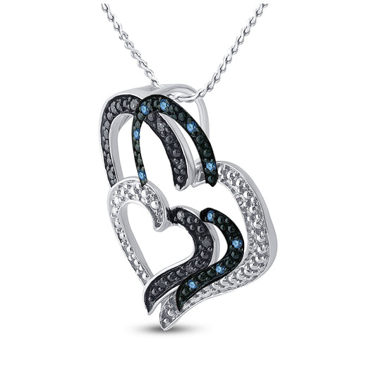 Sterling Silver Womens Round Blue Color Enhanced Diamond Heart Pendant 1/20ctw, Length: 1.1 Inch Width: 0.55 Inch