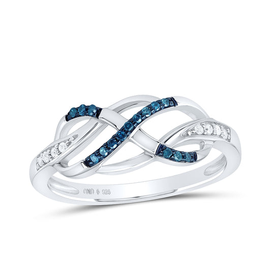 Sterling Silver Womens Round Blue Color Enhanced Diamond Infinity Ring 1/10 Cttw, Womens Size: 5-10