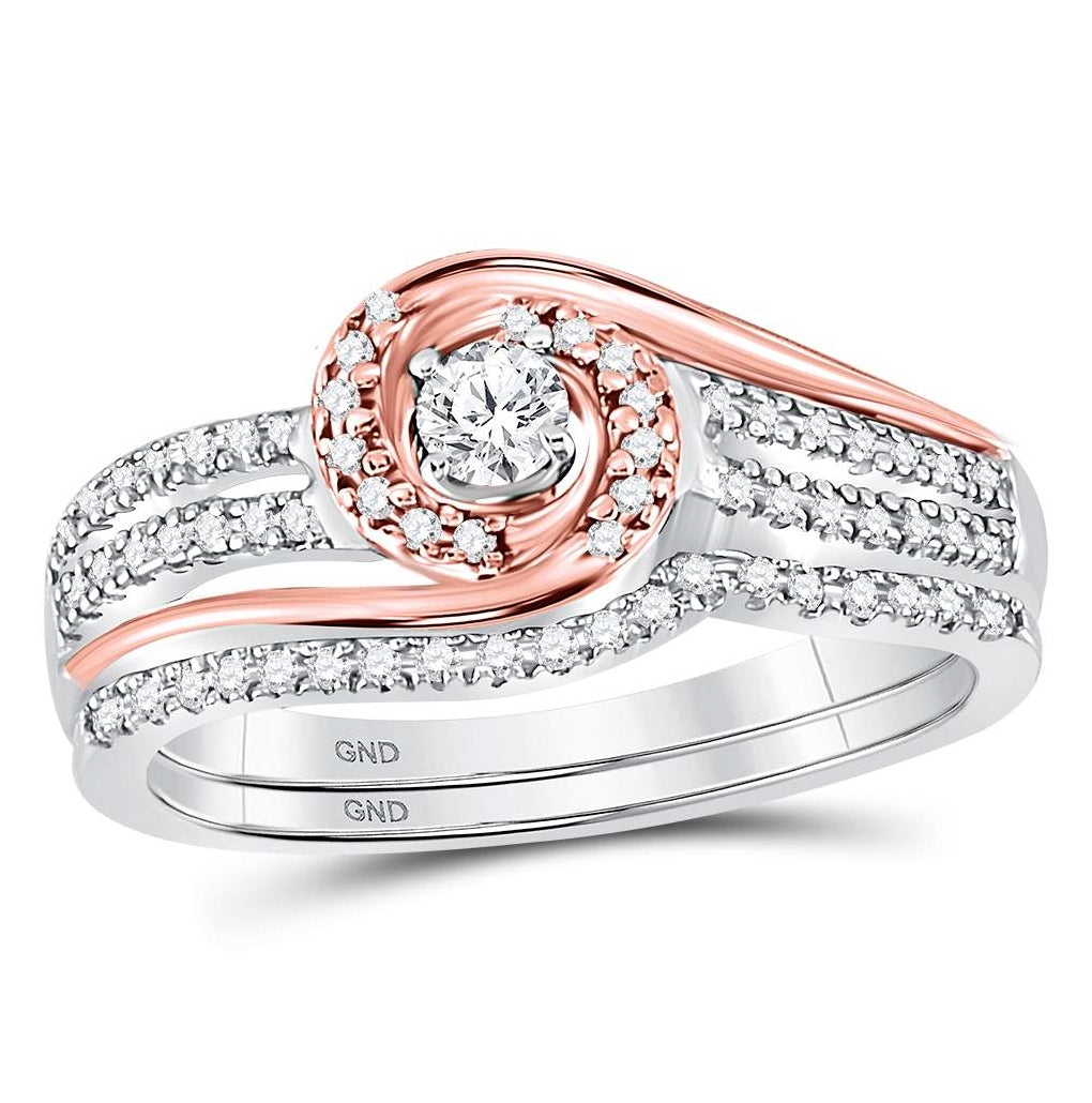 10K Two-tone Gold Round Diamond Bridal Wedding Ring Band Set 1/3 Cttw, Womens Size: 5-10