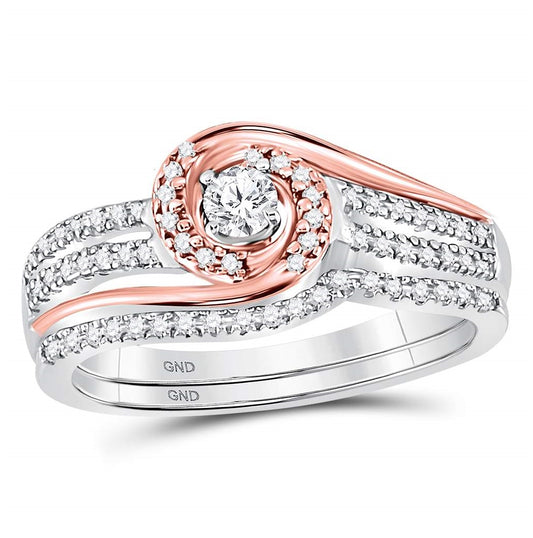 10K Two-tone Gold Round Diamond Bridal Wedding Ring Band Set 1/3 Cttw, Womens Size: 5-10
