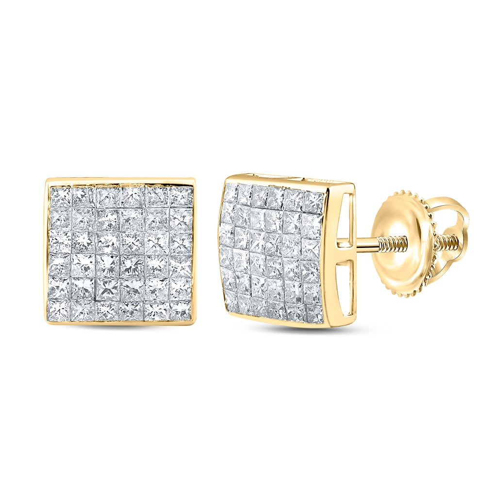 14K Yellow Gold Womens Princess Diamond Square Cluster Earrings 2 Cttw