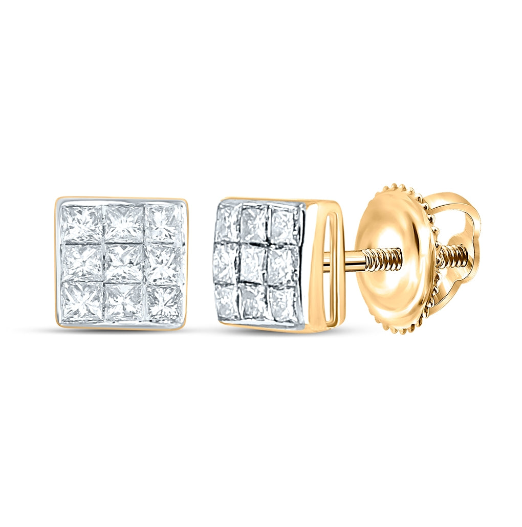 14K Yellow Gold Womens Princess Diamond Square Earrings 1/4 Cttw, Length: 0.16 In, Width: 0.16 In