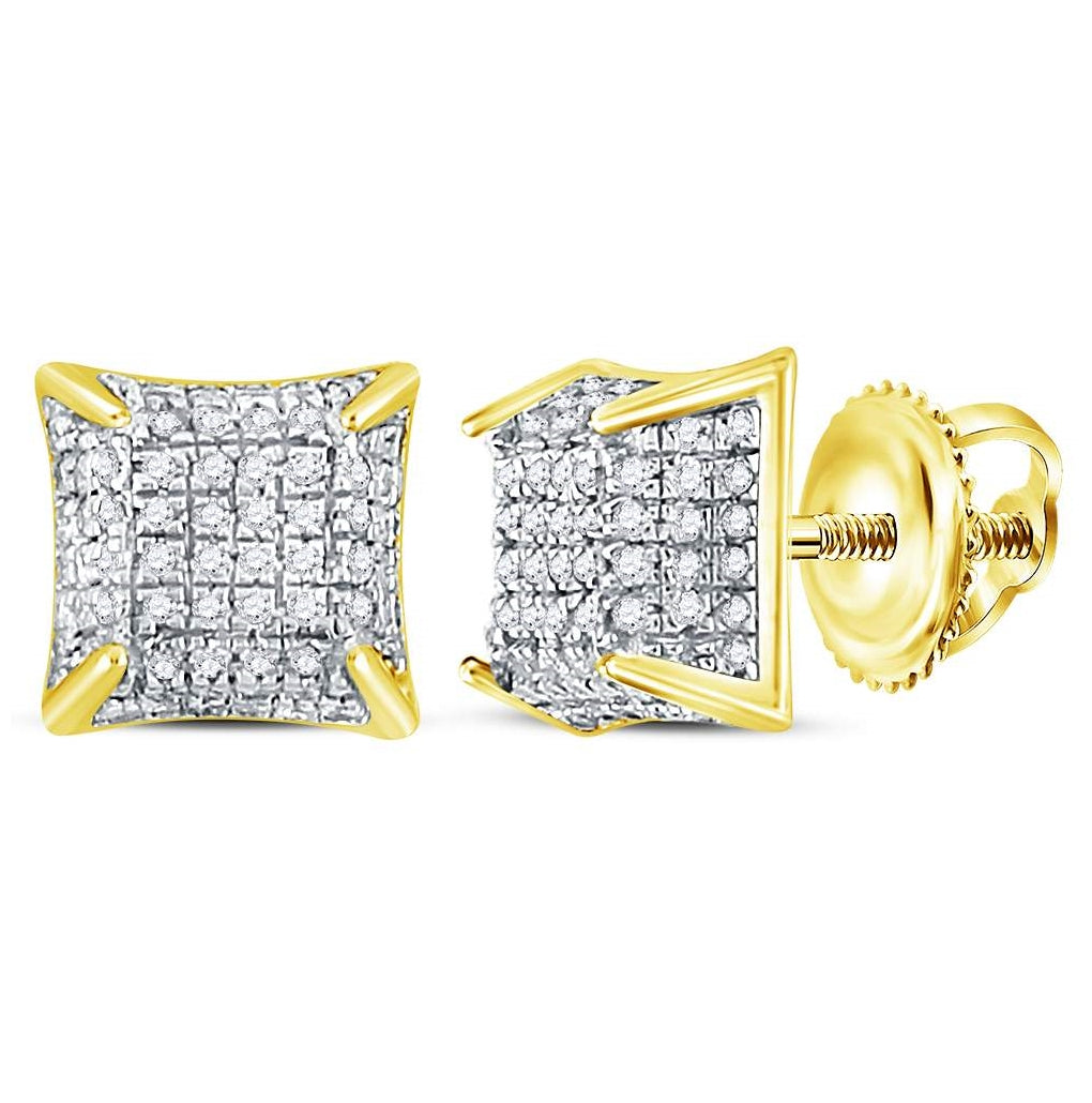 10K Yellow Gold Round Diamond Square Stud Earrings 1/3 Cttw