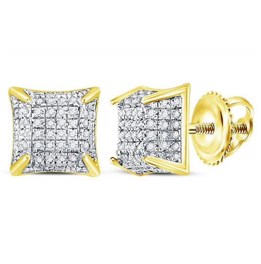 10K Yellow Gold Round Diamond Square Stud Earrings 1/3 Cttw